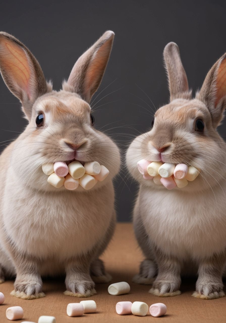 Rabbits Stuffing Marshmallows for Chubby Bunny Challenge