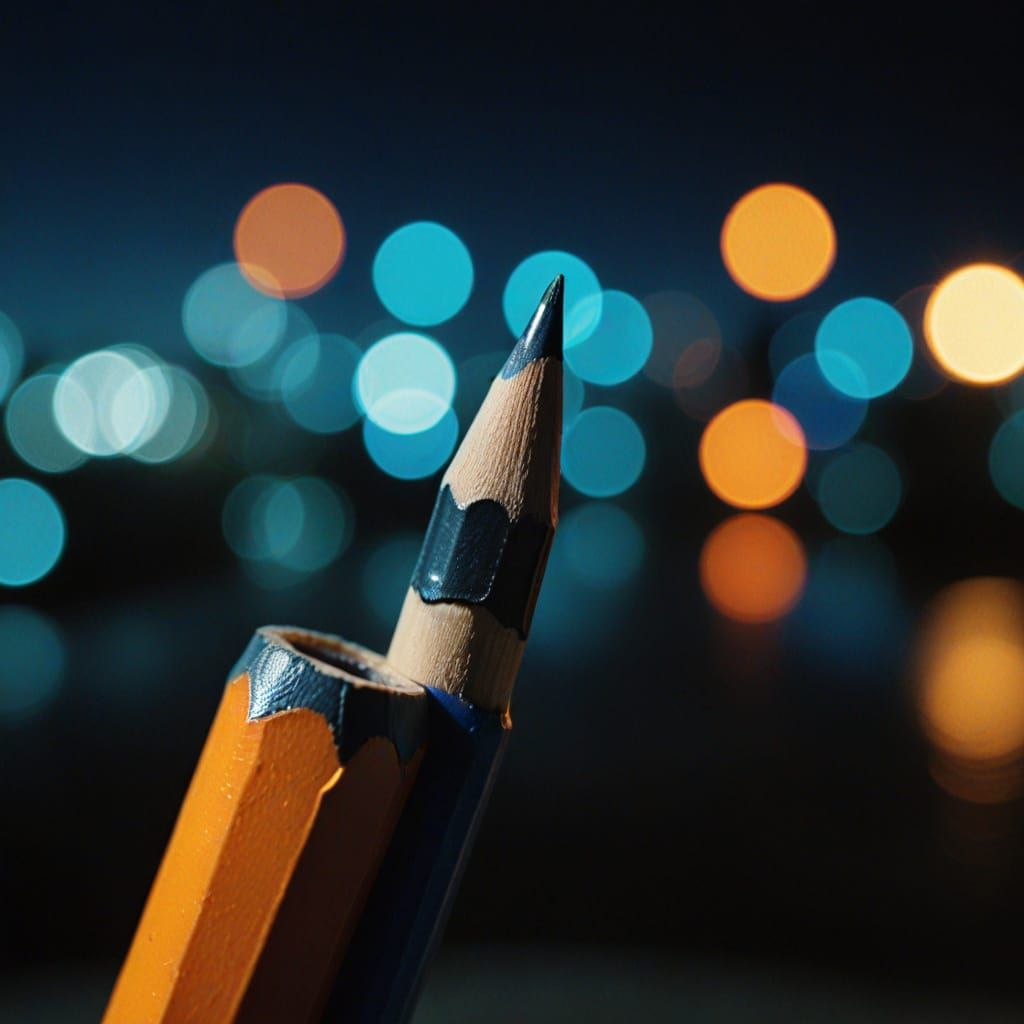 Epic Close-up of a Pencil with Moscow at Night