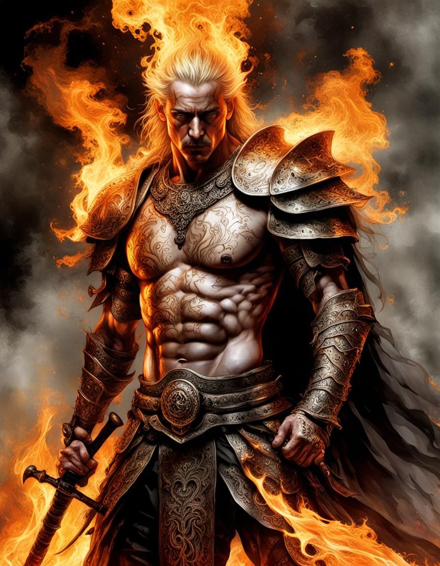 Abstract Fire Warrior in Dark Fantasy Style