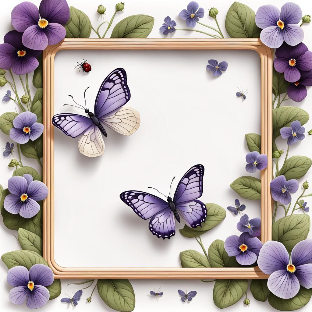 Delicate Cartoon: Violets, Butterfly, and Ladybug