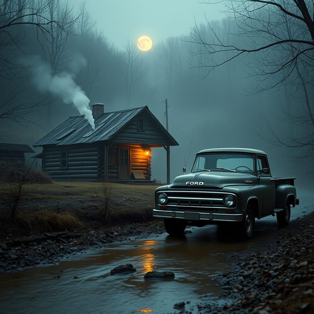 Appalachian Moonshine Still at Dawn in Documentary Style