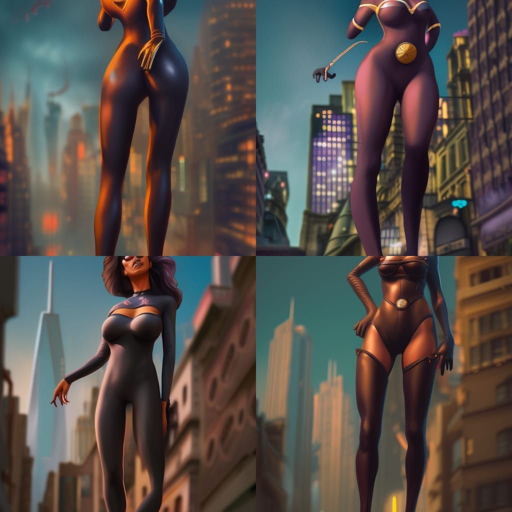 Giant Catwoman Walks Through City: Fantasy Concept Art