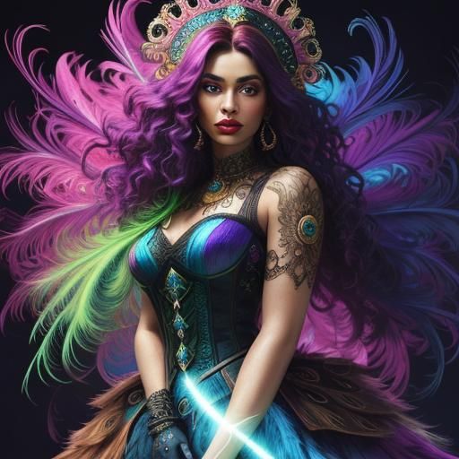 Peacock Woman Portrait with Rembrandt Lighting