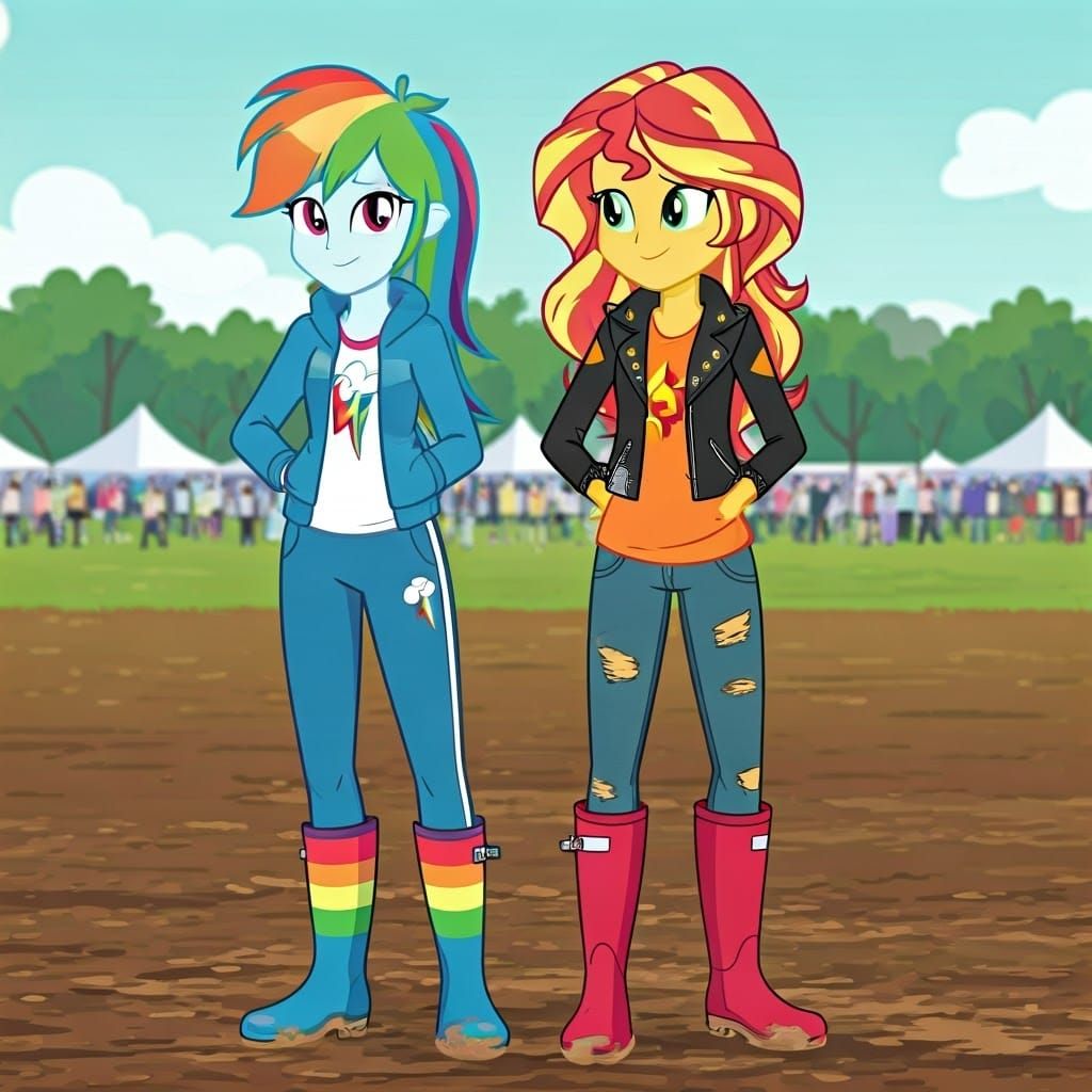 Rainbow Dash and Sunset Shimmer at Music Fest