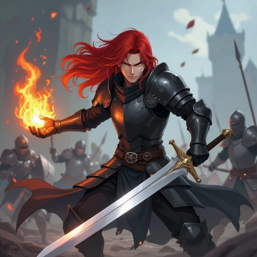 Red-Haired Warrior Fights Knights With Fire and Sword