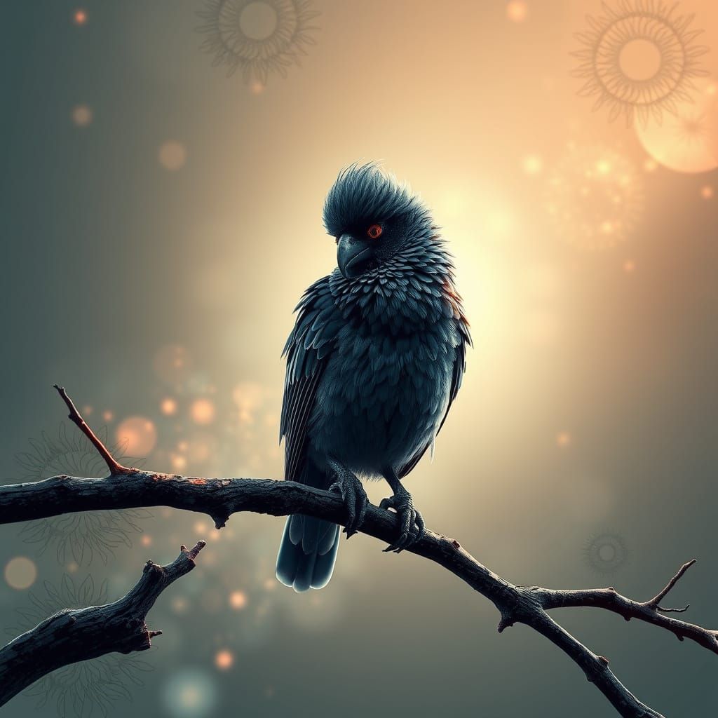 Kōkako Bird with Intricate Fractal Patterns