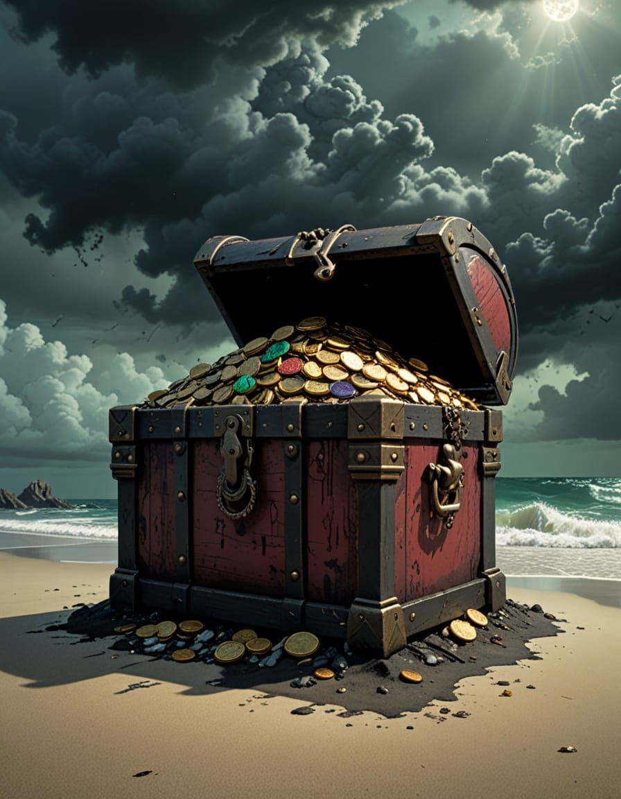 Pirate Treasure Chest on Deserted Island