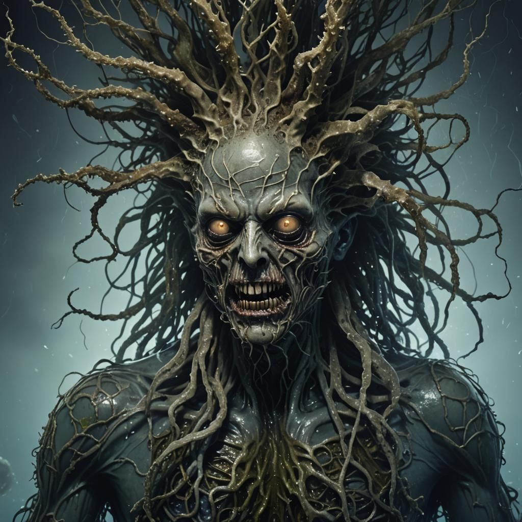 A photorealistic digital art piece with a dark and atmospher...