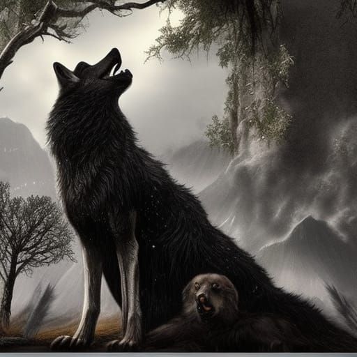 Epic Black Wolf Digital Matte Painting