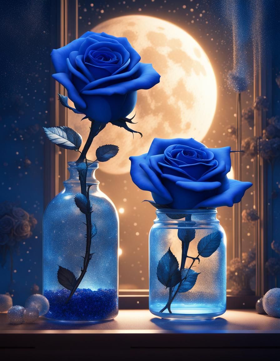 Blue Rose in Vase: Comic Book Art