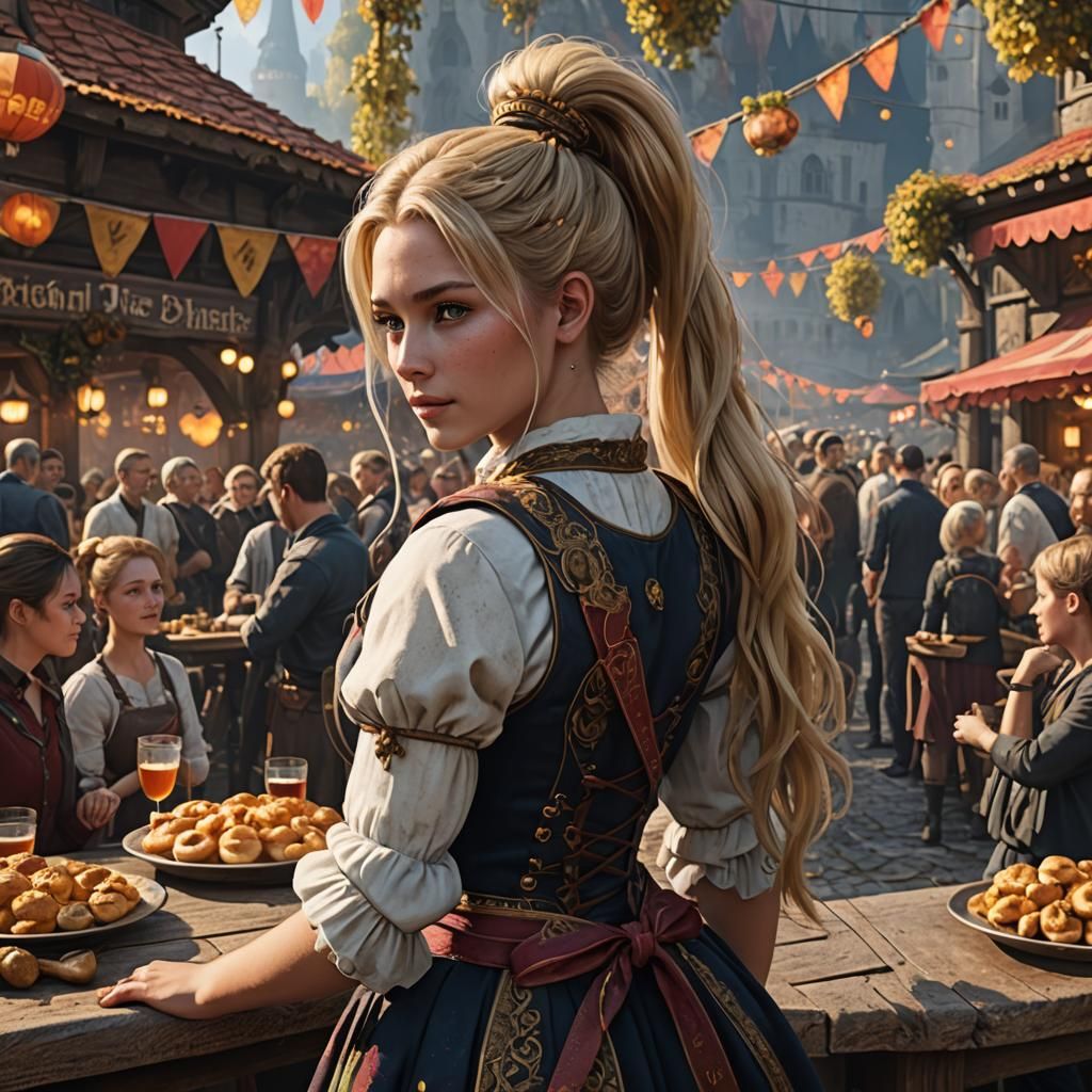 Oktoberfest Server in Detailed Matte Painting Style