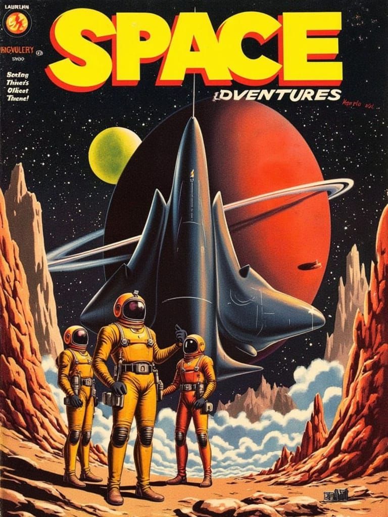 Vintage Retro-Futuristic Space Comic Book Cover Art