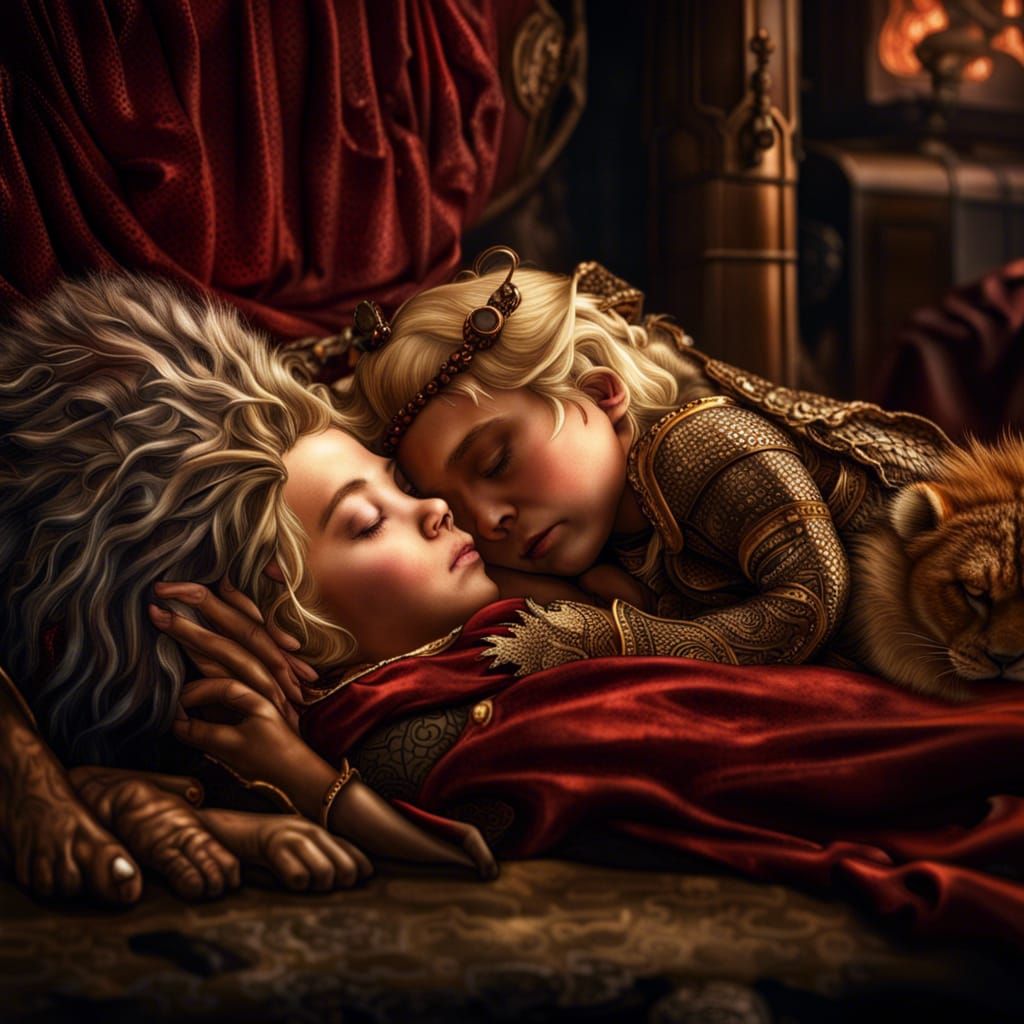 Targaryen Princess with Dragon and Lion Cub