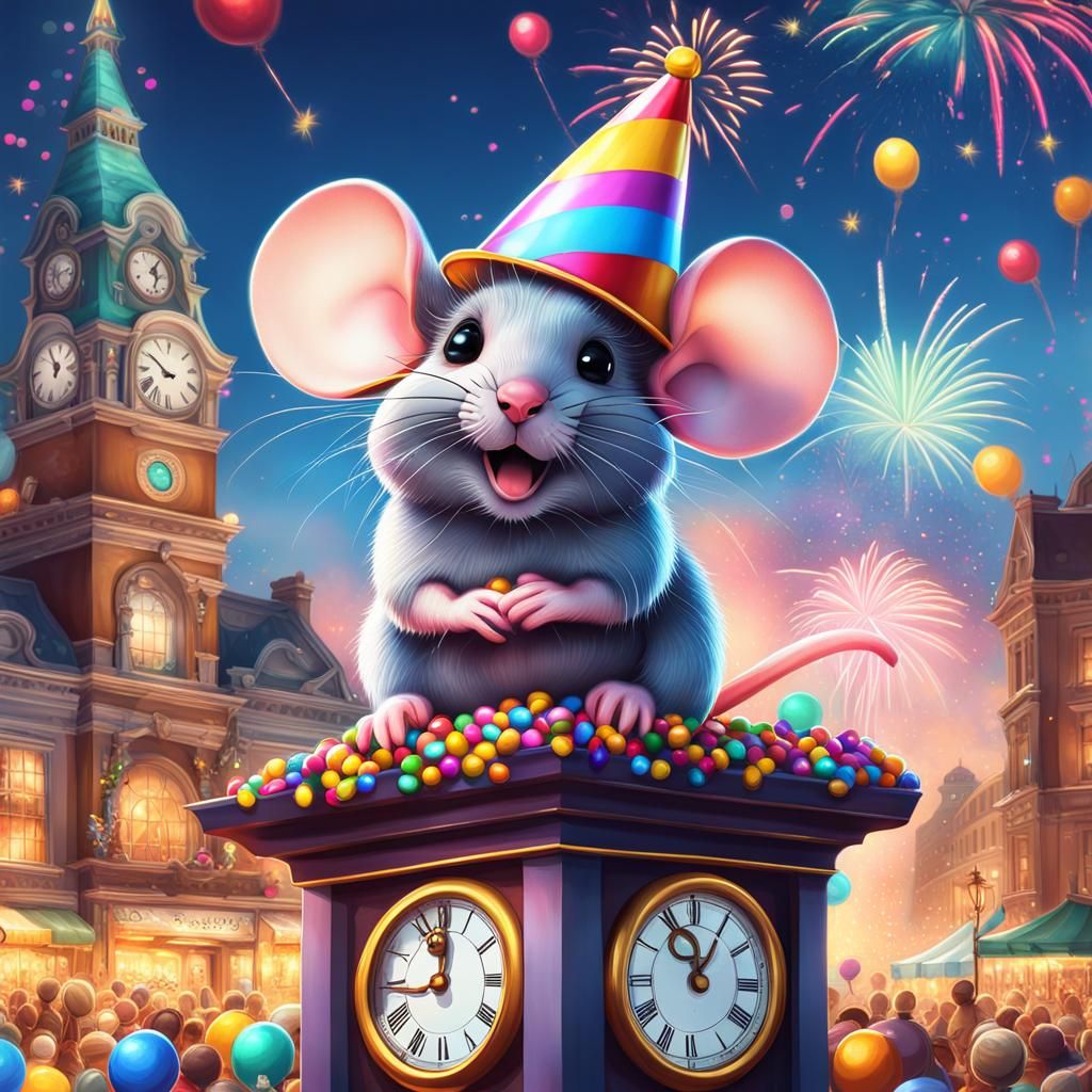 Mouse Celebrates New Year's Eve in Candyland Style