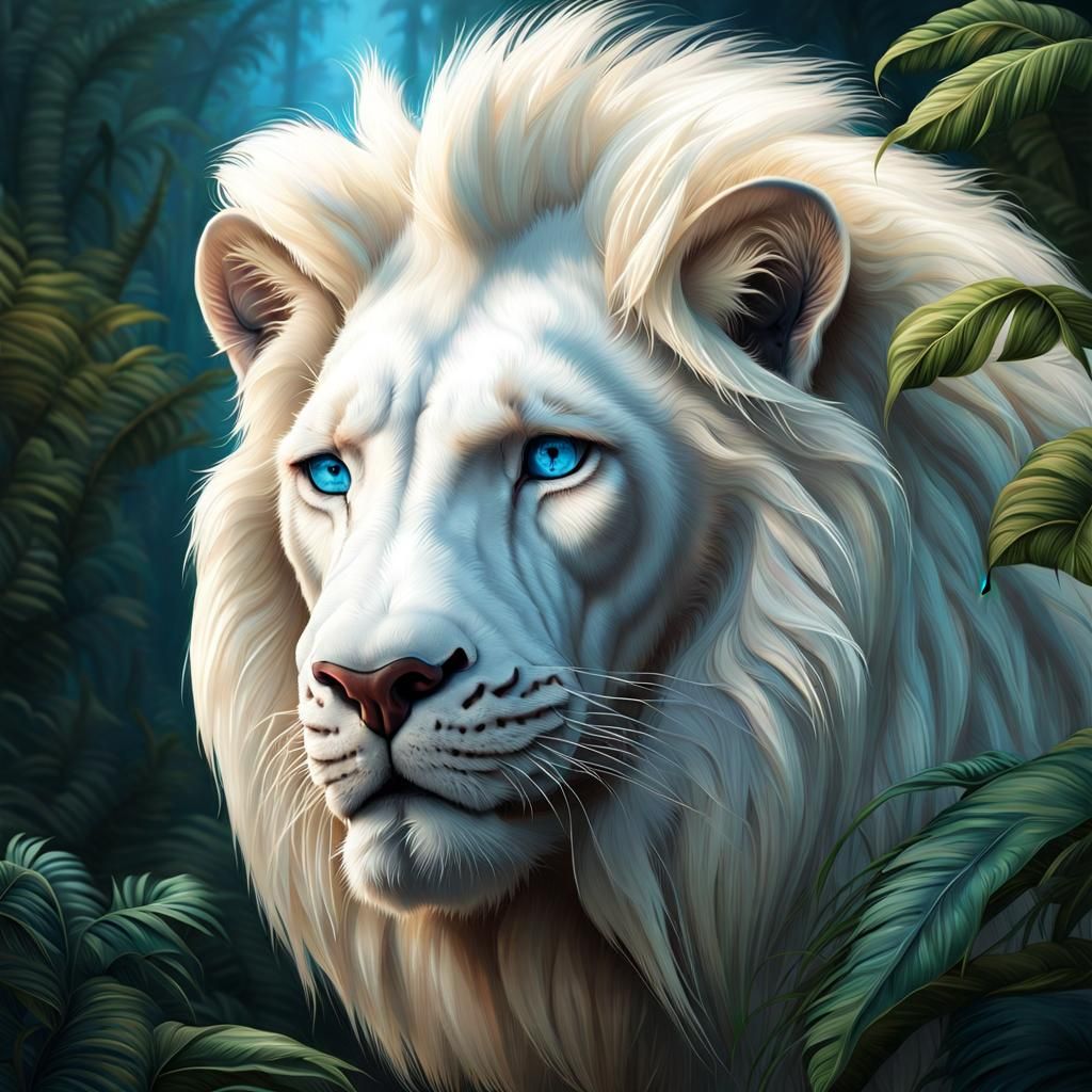 A Leucistic Lion: perfect imperfections make them white with pigmented eyes