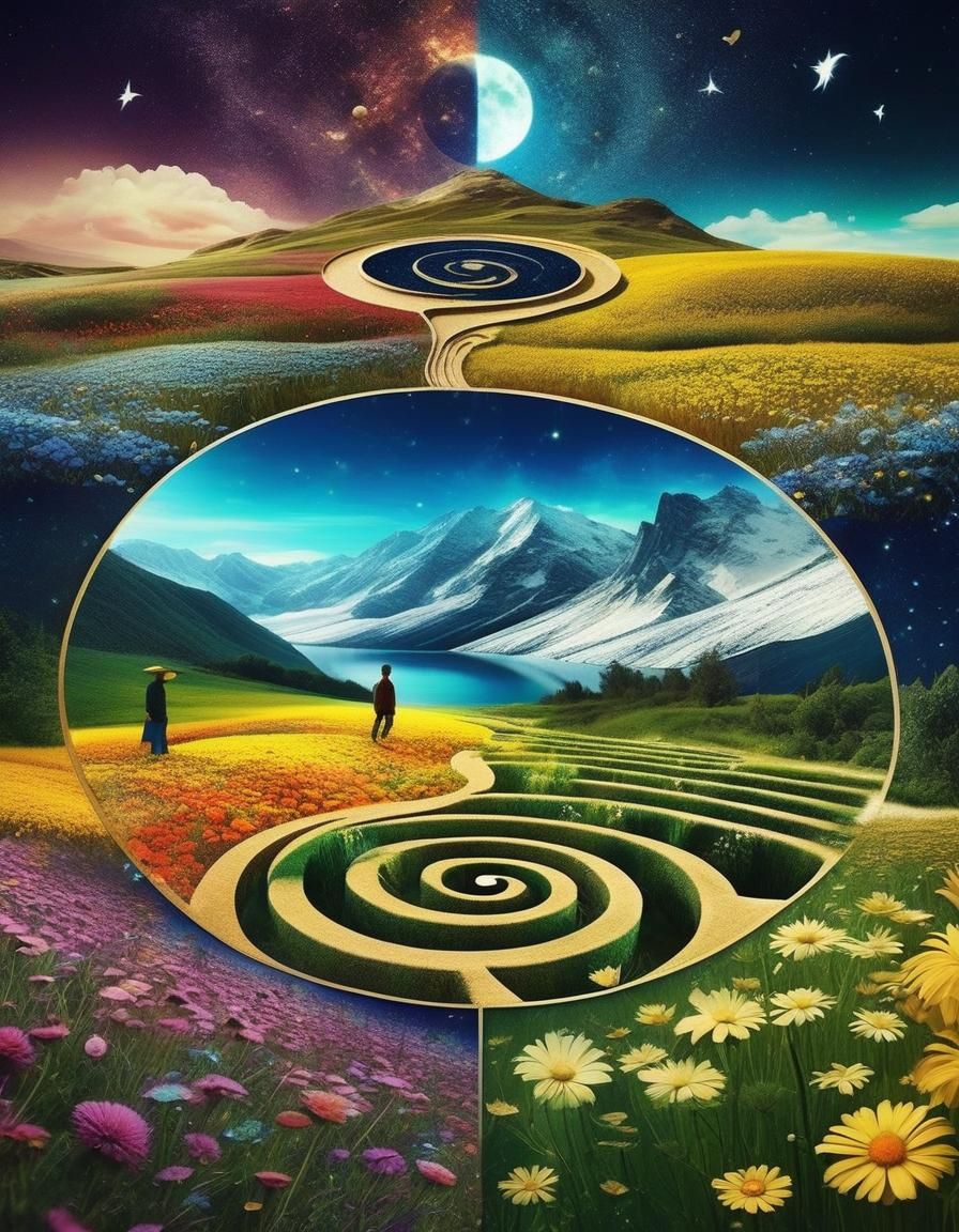 Surreal Yin Yang Sun Moon Hourglass Maze