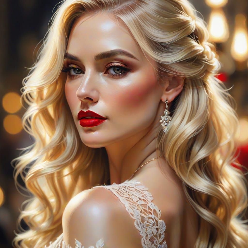 Elegant Woman in Sheer Lace - Oil Painting Masterpiece