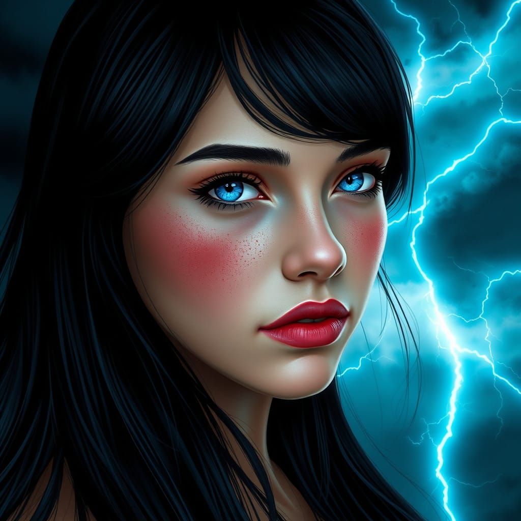 Ethereal Goddess with Raven Hair and Turquoise Eyes