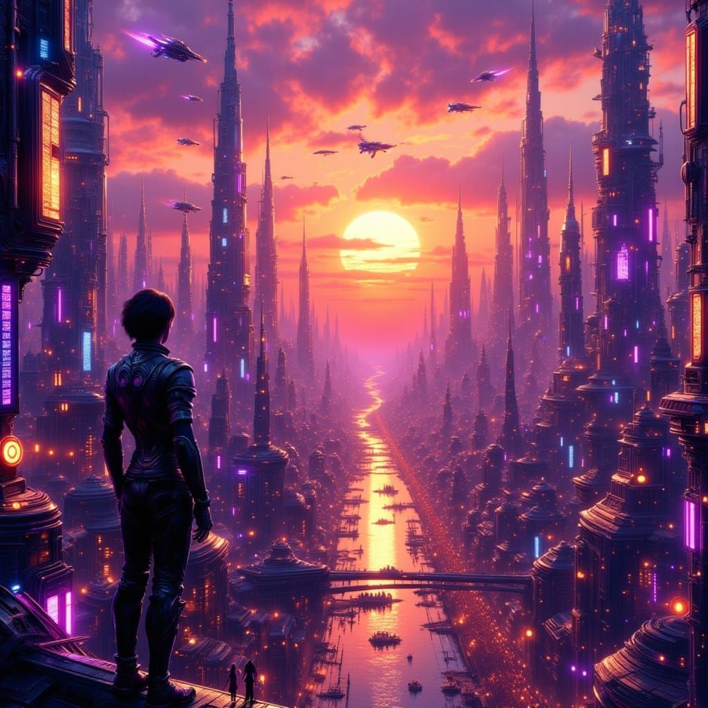 Futuristic Neon Cityscape in Cyberpunk Style