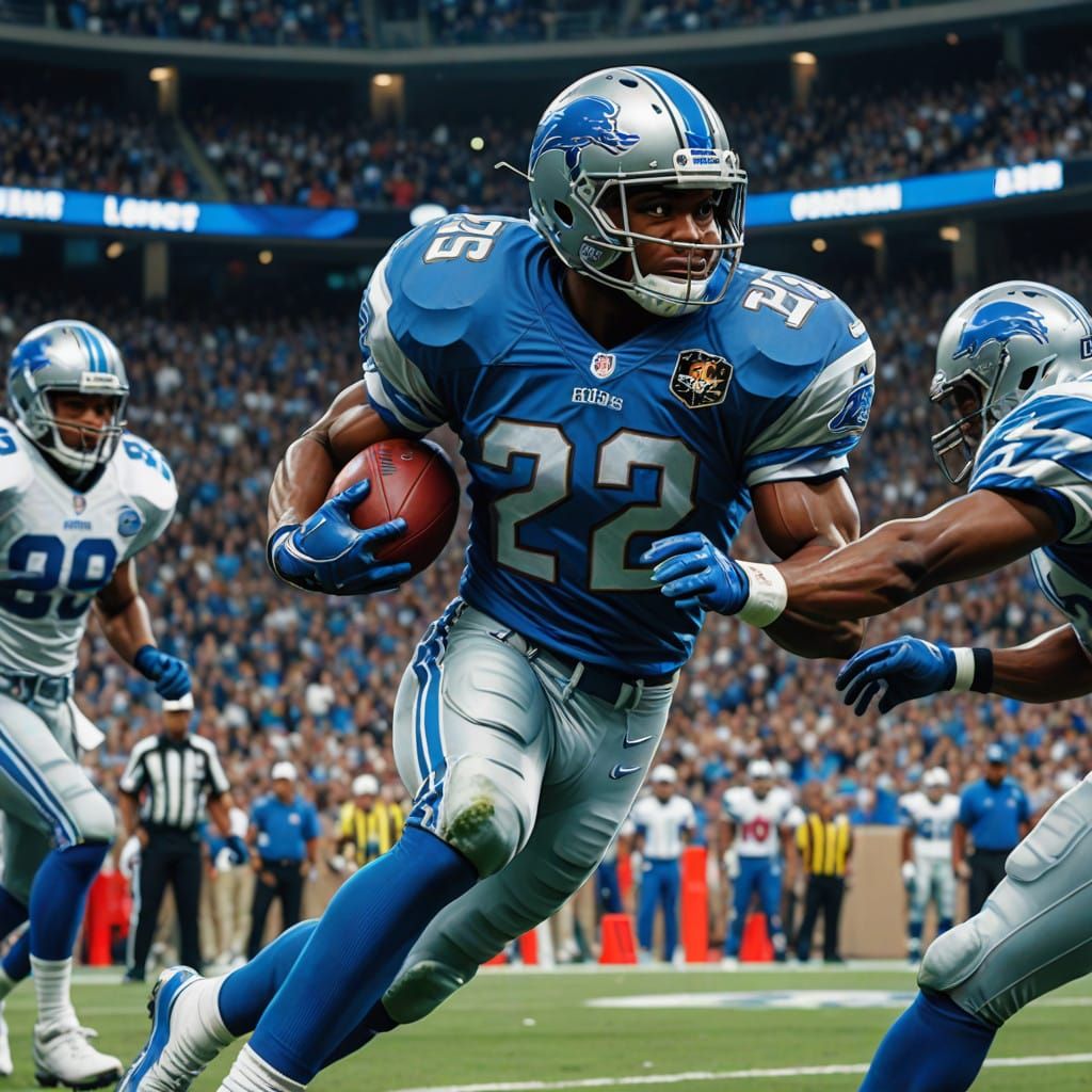 Hyperrealistic Barry Sanders in Action