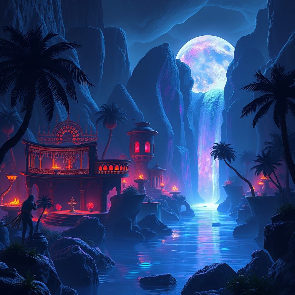 Ethereal Fantasy Oasis at Dusk