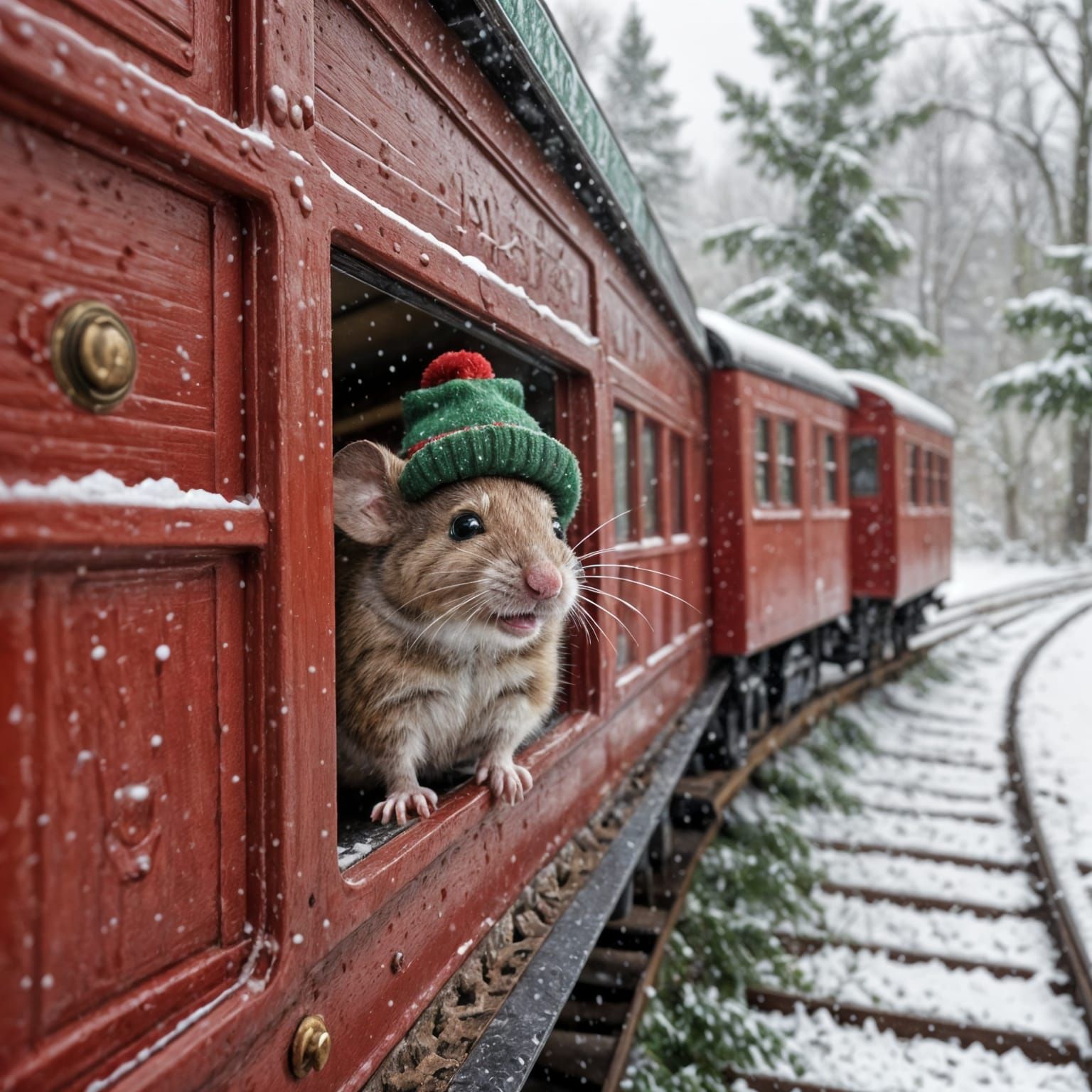 Happy Mouse in Winter Forest Train