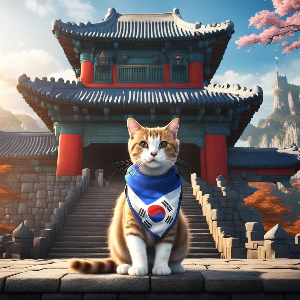 South Korean Cat Leash: Detailed Matte Painting