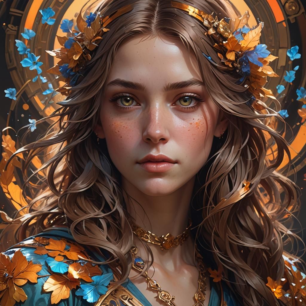 Amber-Haired Woman Portrait in Art Nouveau Style