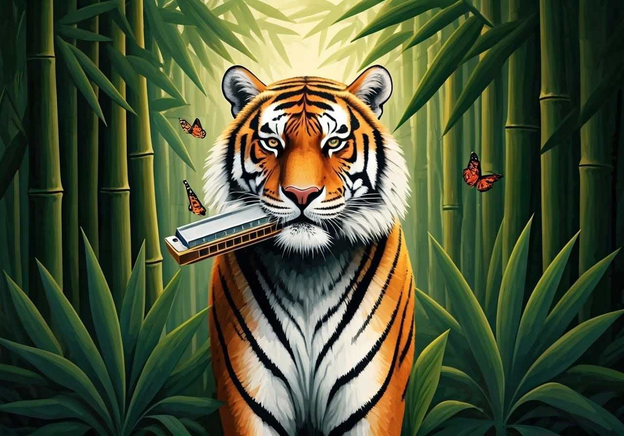 Tiger Serenade: Harmonica in the Jungle, Vintage Illustratio...