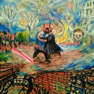 Darth Maul vs Obi-Wan as a Surreal Painting