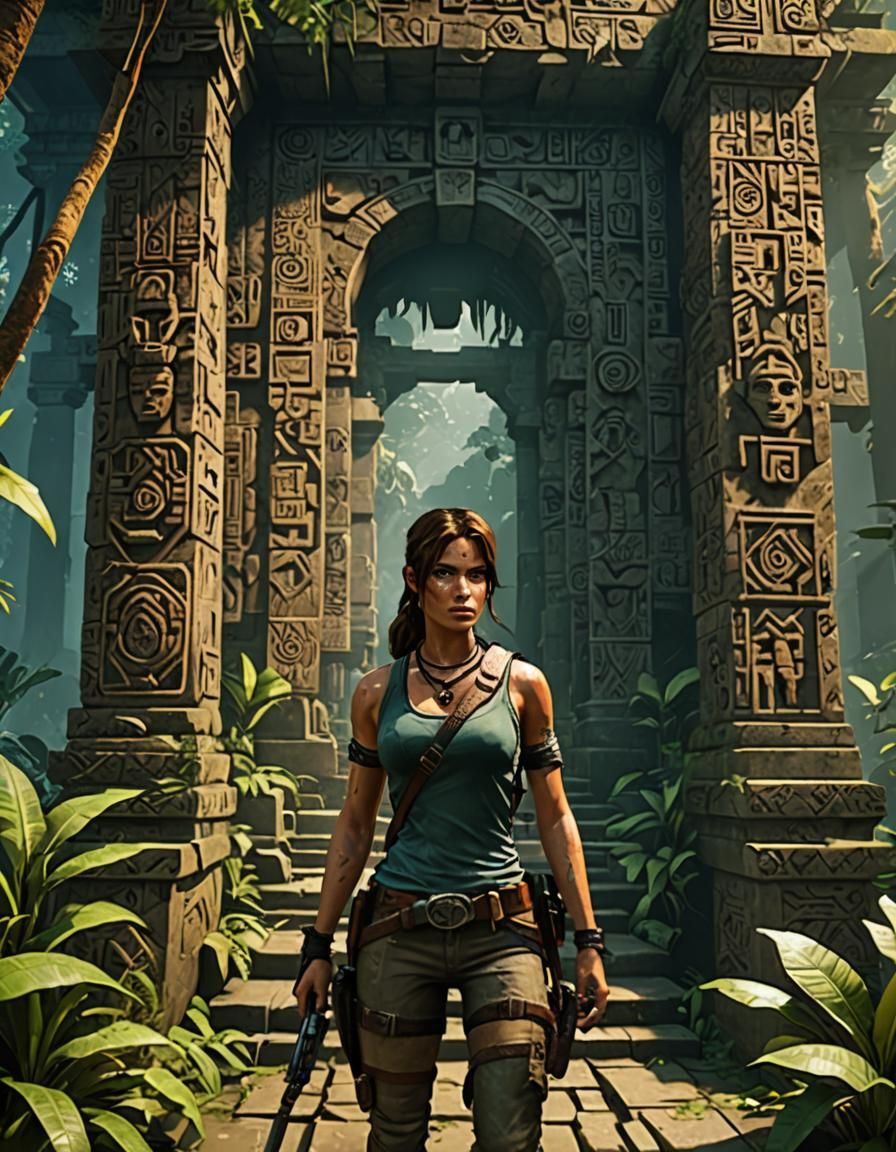 Lara Croft in Ancient Aztec Temple
