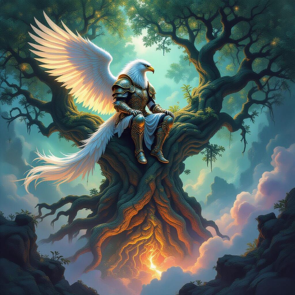 Griffin in Armor on Cosmic Tree