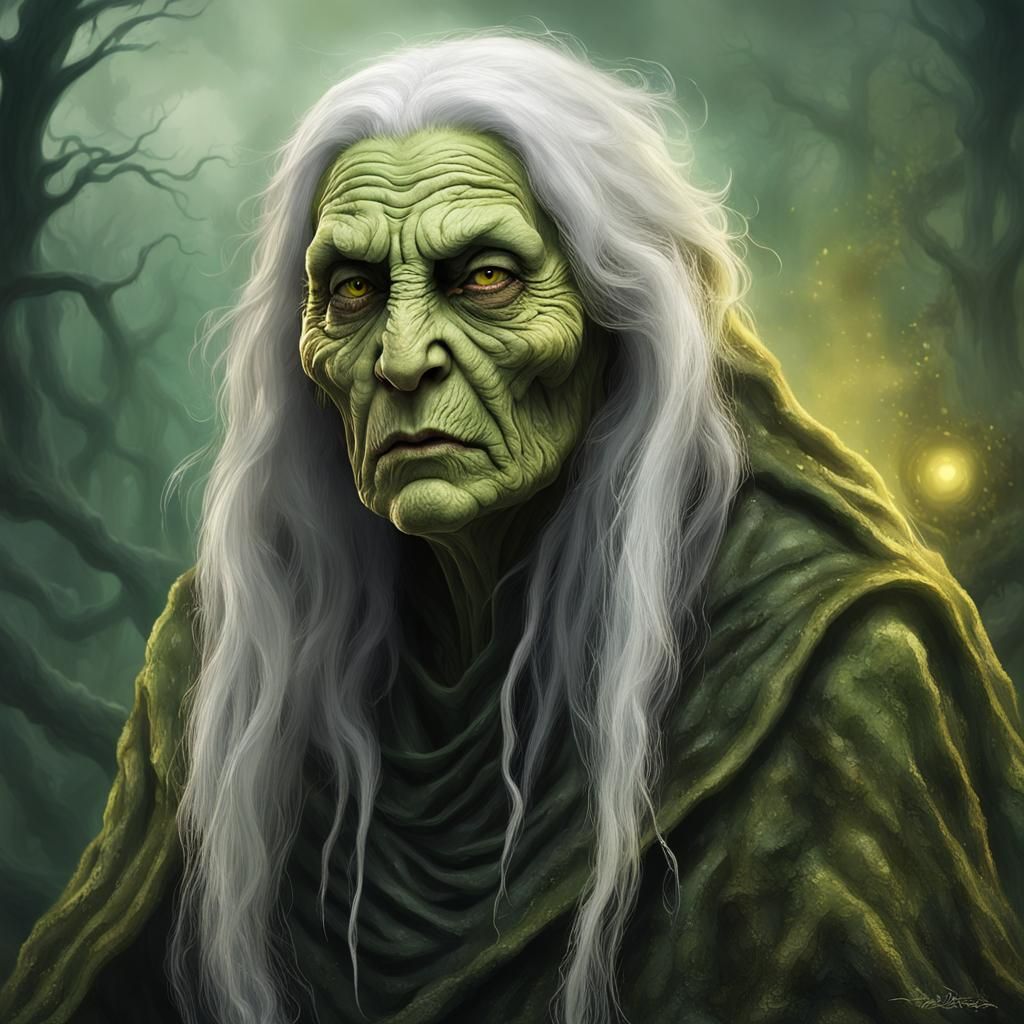 Aged Fantasy Witch Casting a Spell