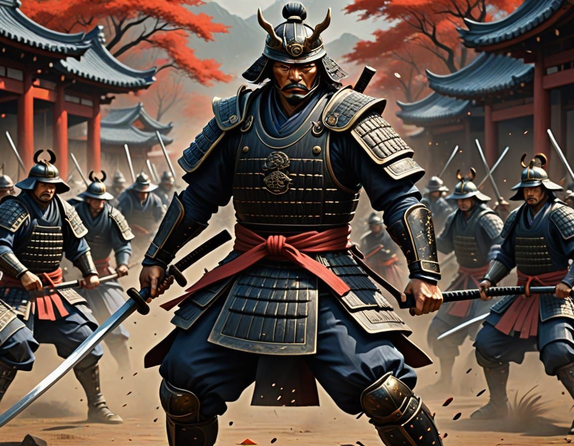 Samurai Warrior in Battle: 3D Digital Painting