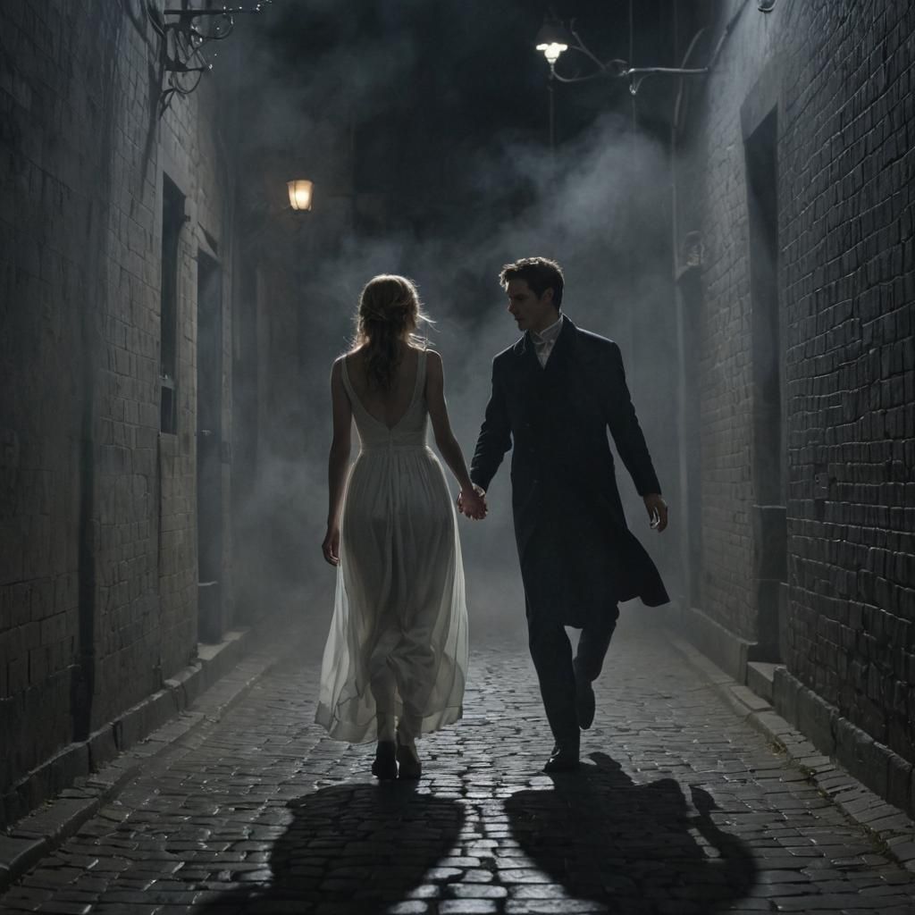 Eerie Surrealism: Woman Chased in Dark Alleyway