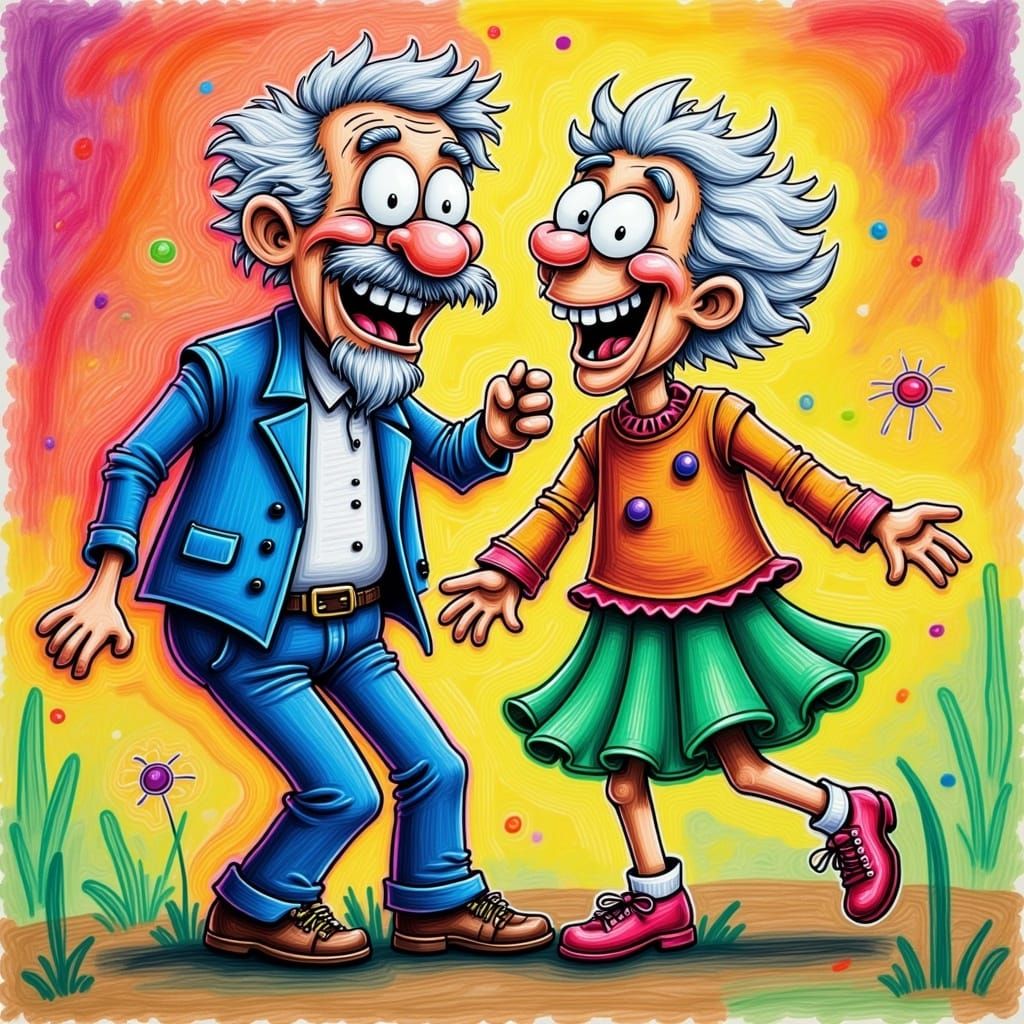 Joyful Grandma and Grandpa Dance in Vibrant Graffiti Style
