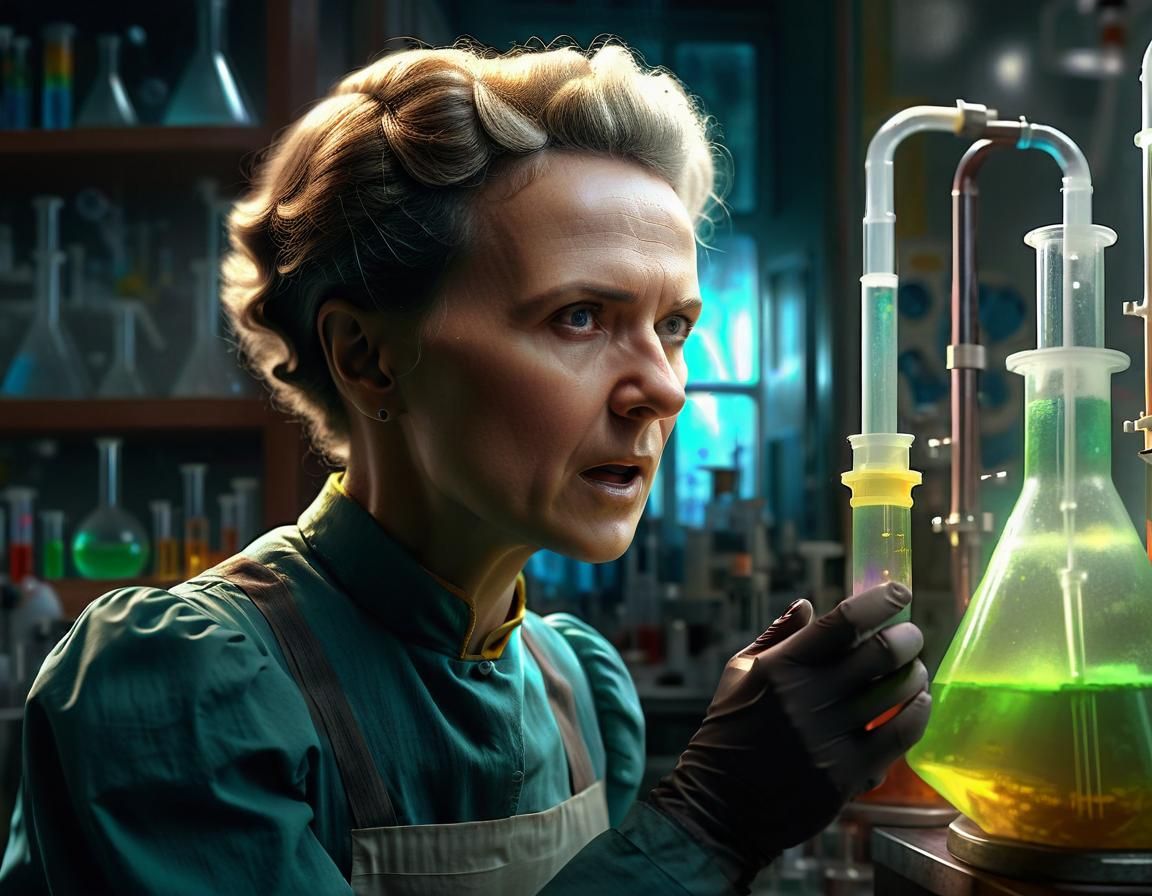 Marie Curie in the Lab: Hyperrealistic Portrait