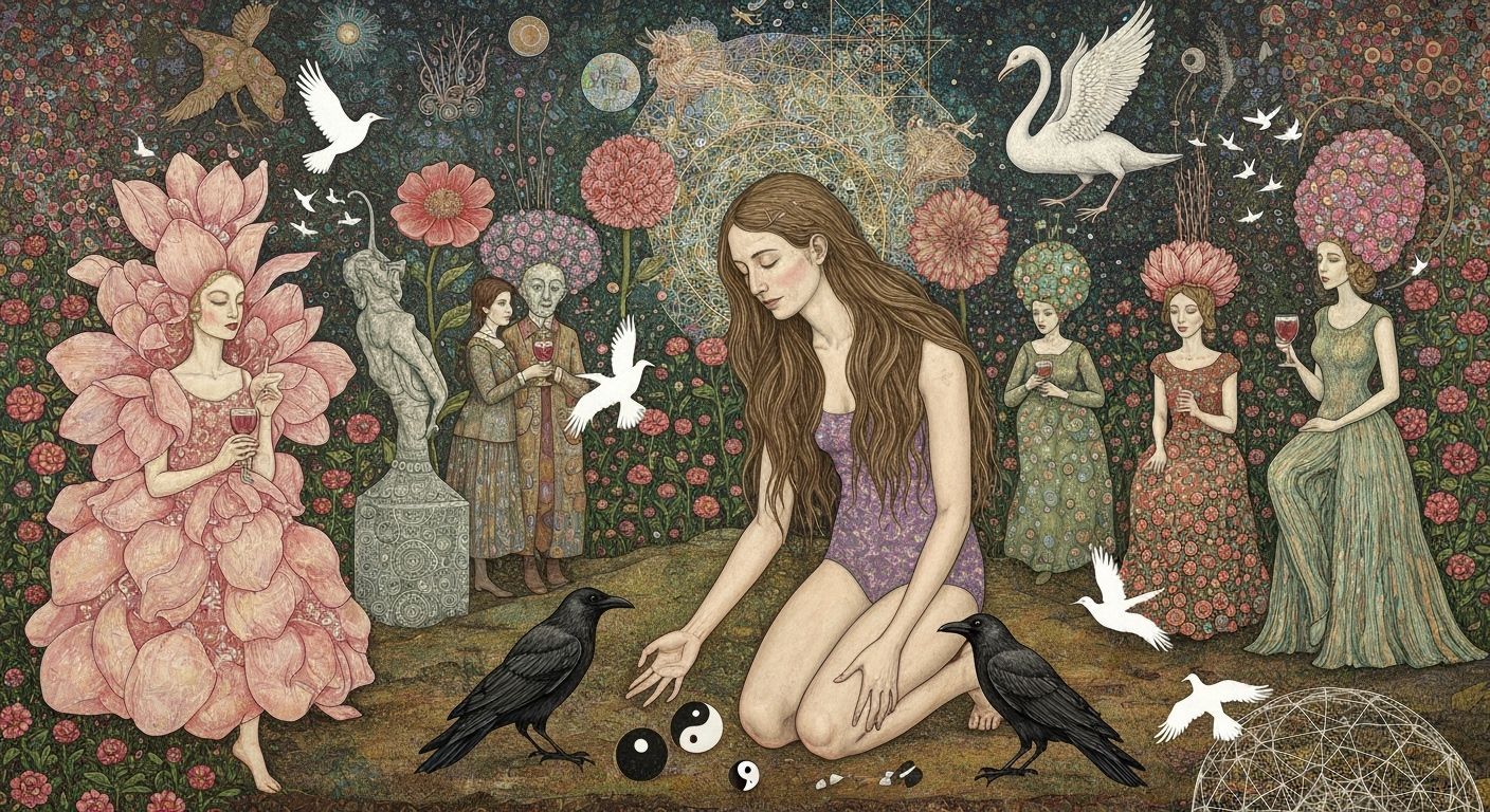 Psychedelic Woman Gathering Yin Yang Shards