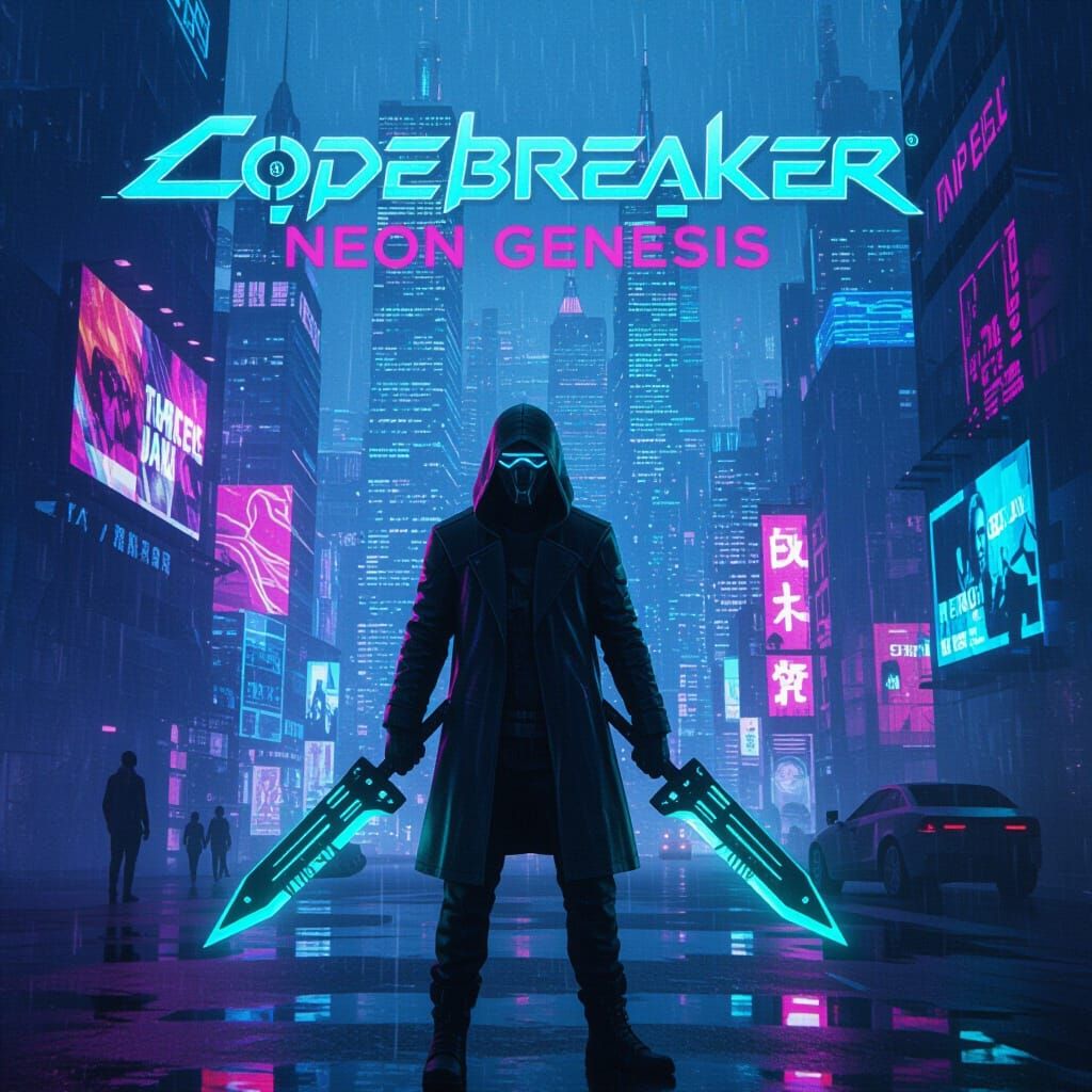 Cyberpunk Hacker in Neon Cityscape