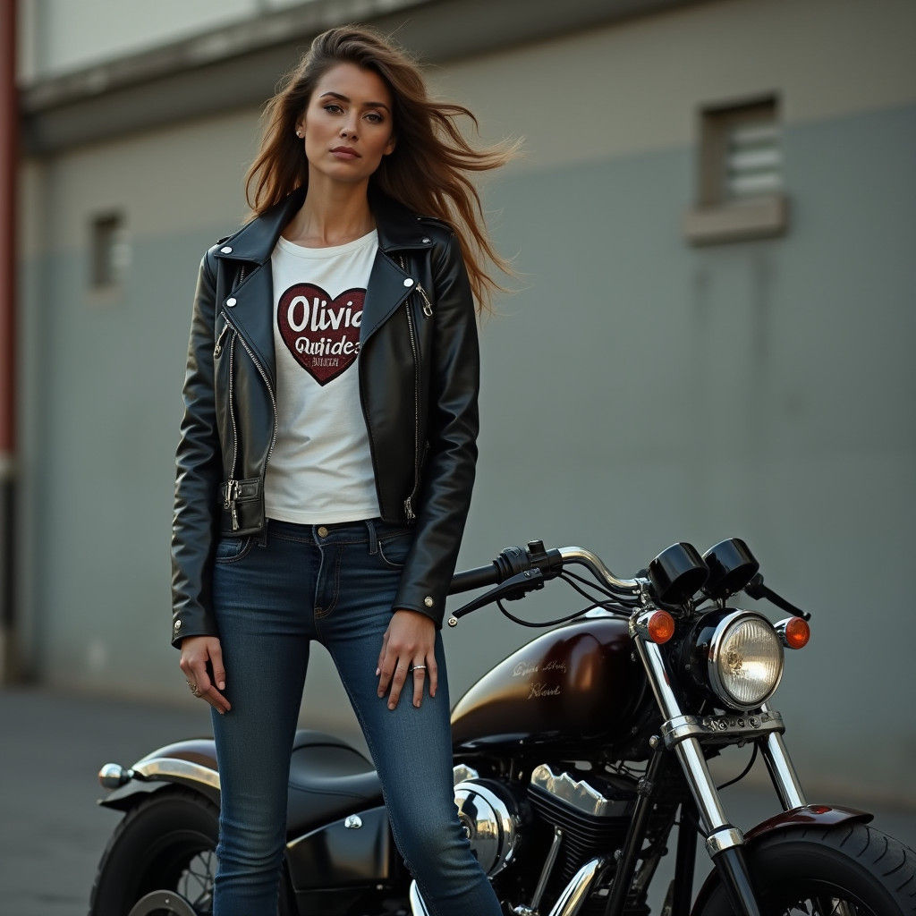 Rebellious Woman in Urban Setting with Motorcycle