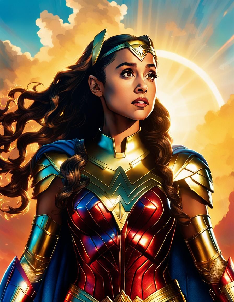 Ariana Grande as Wonder Woman in Comic Book Style
