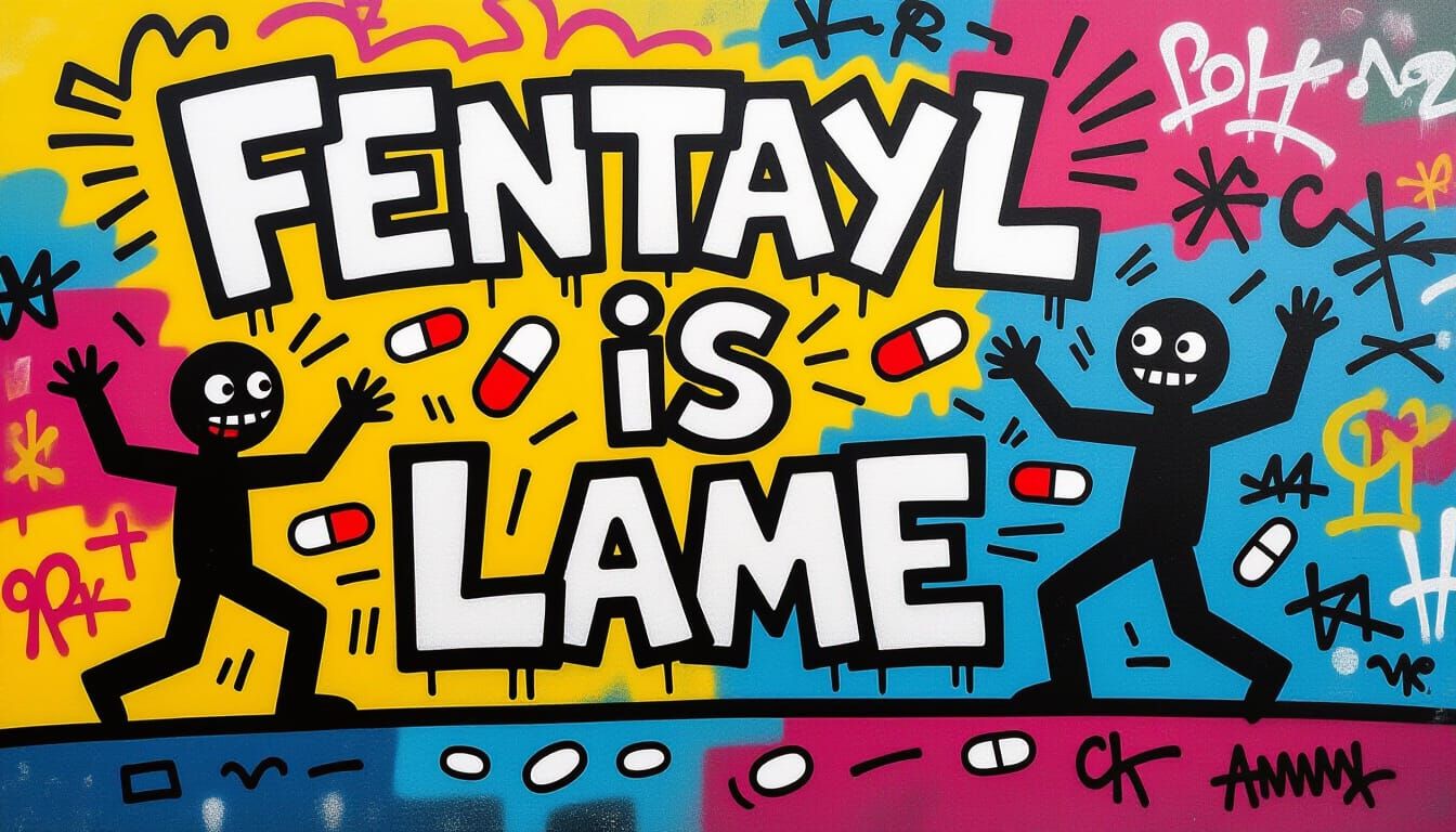 Vibrant Graffiti Art: Fentanyl is Lame in Haring Style