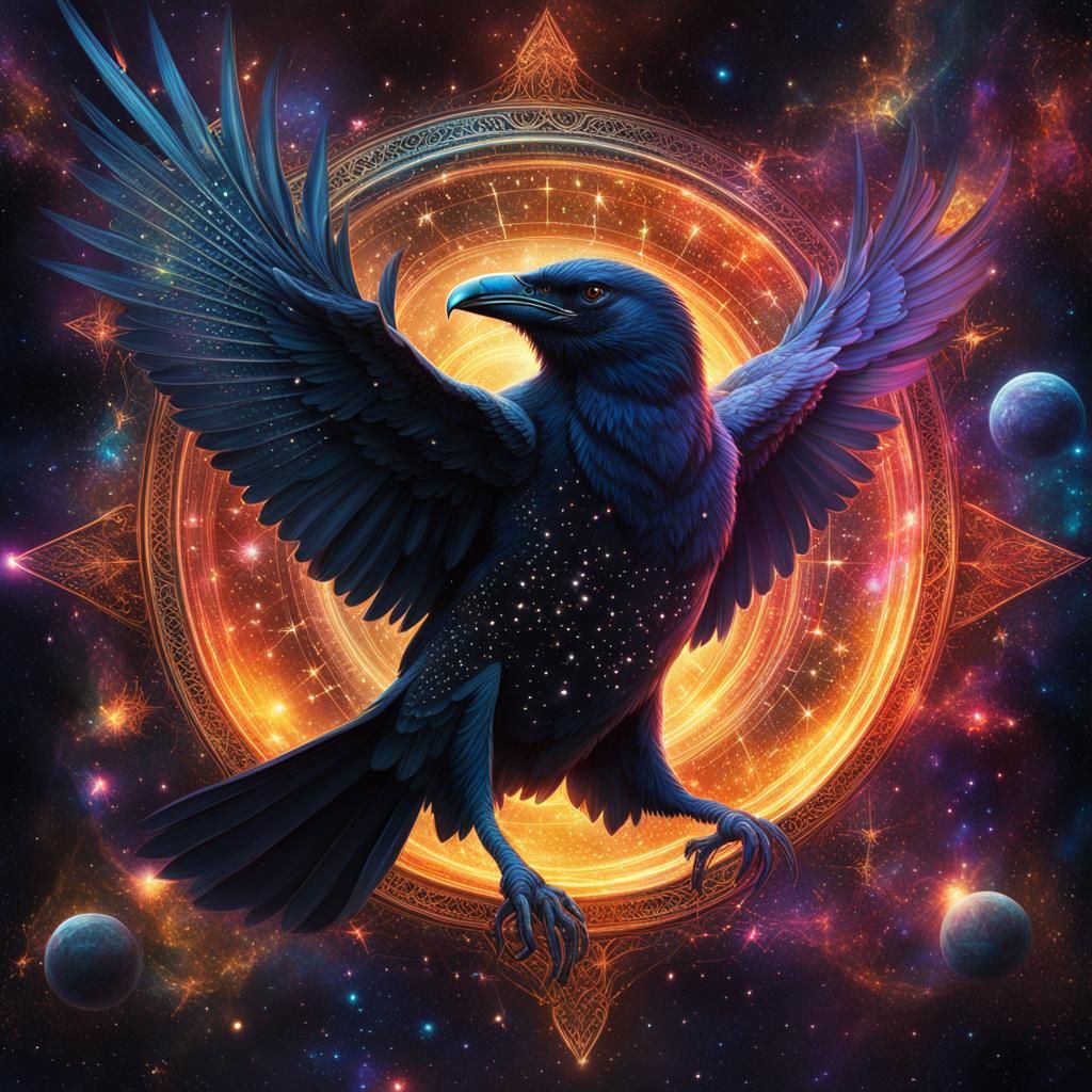 Corvus Constellation: Holographic Astral Illustration