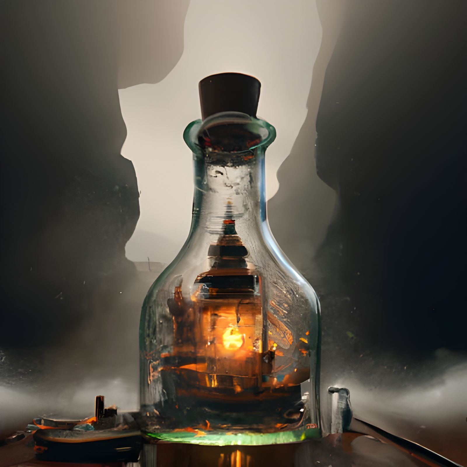 Lighthouse with Candle Inside Glass Bottle