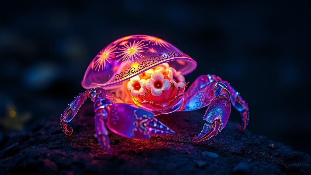 Bioluminescent Flowers in Crystal Hermit Crab Shell