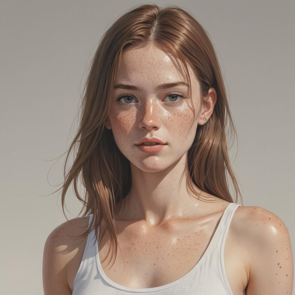 Detailed Illustration of a Freckled Girl in Tanktop