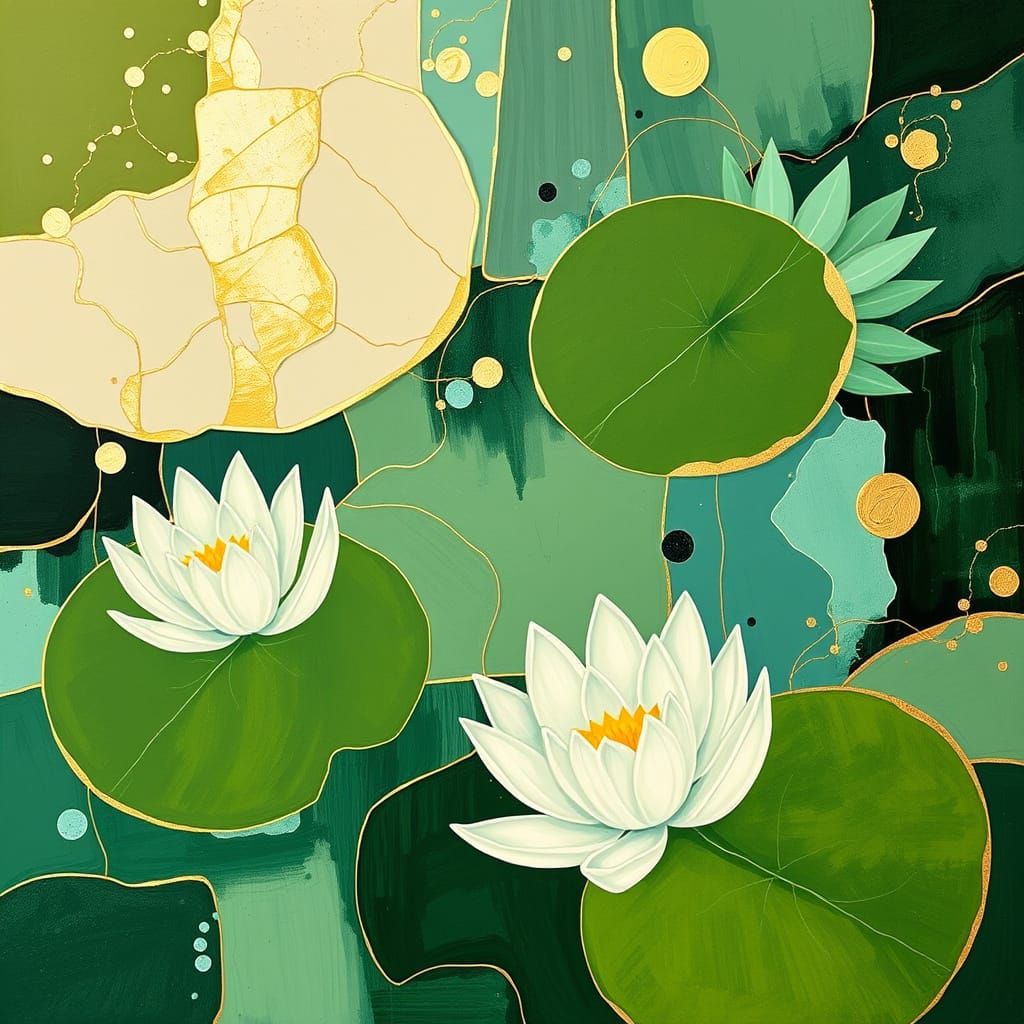 Vibrant Mondrianesque Abstractions of Fusion in Green, Blue,...