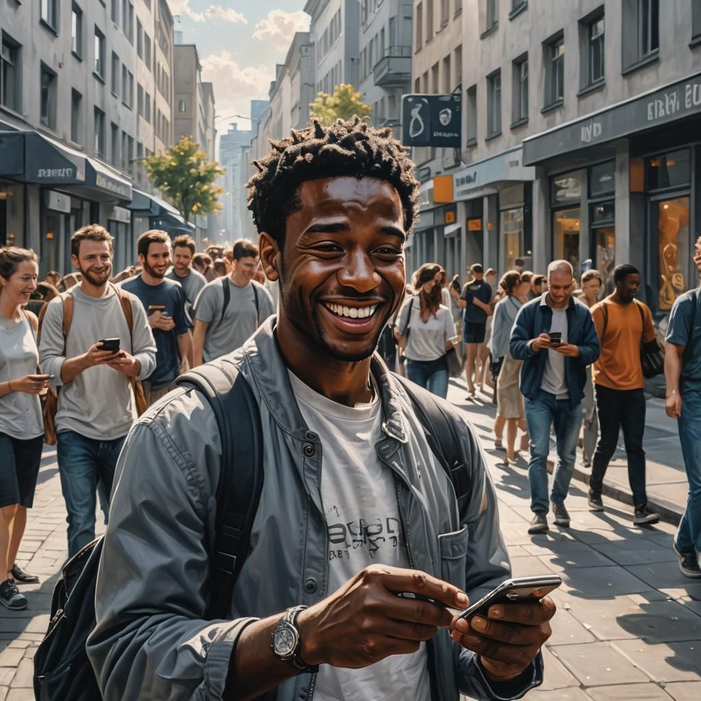 Joyful Bitcoin Investor in Berlin: Hyperrealistic Digital Ar...