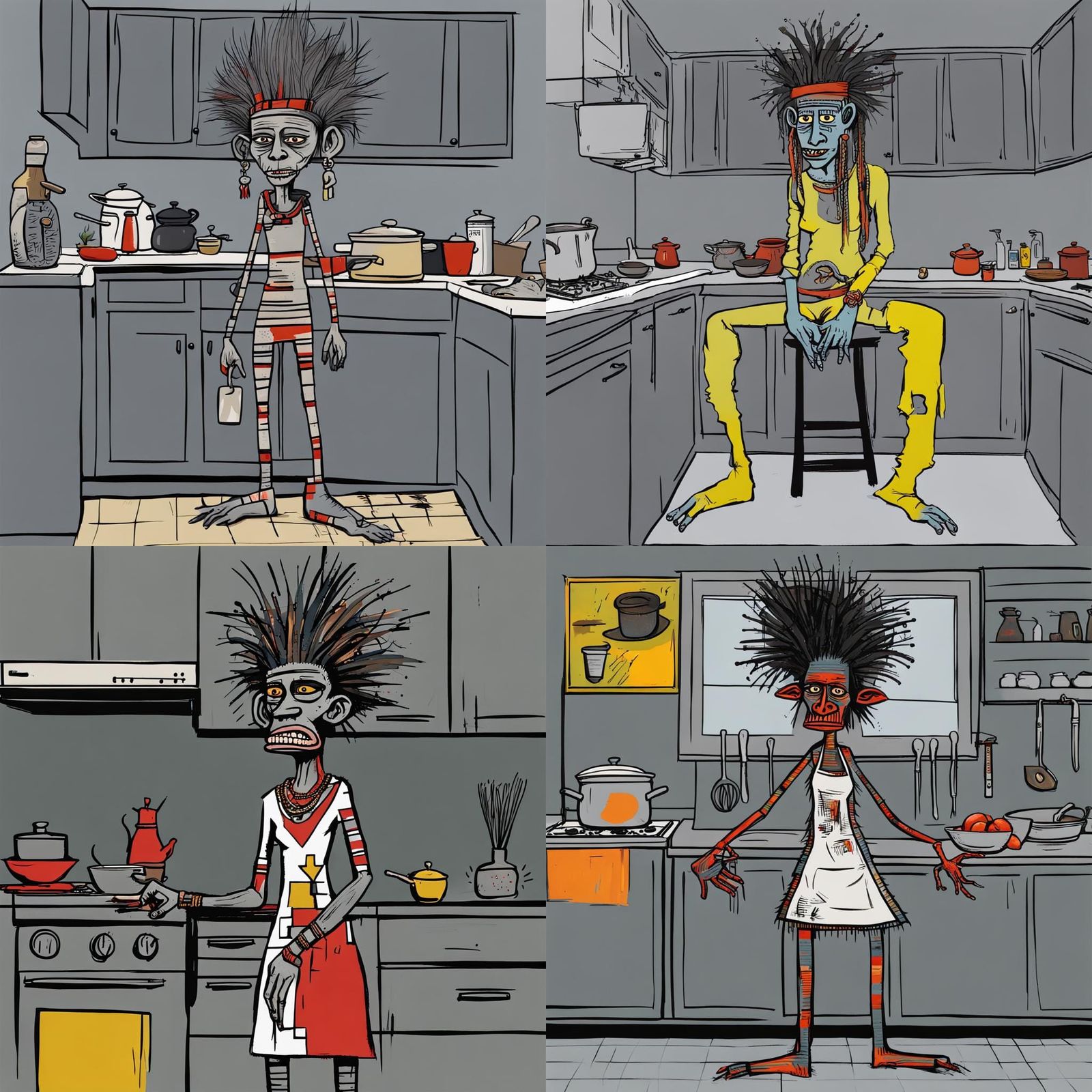 Female Troll Shaman in Kitchen, Basquiat Style