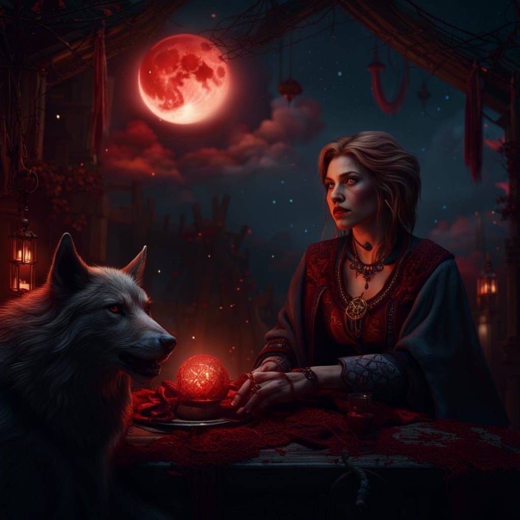 Fantasy Fortune Teller Under a Blood Moon